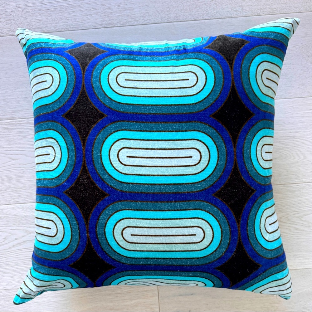 Jonathan Adler Madrid Capsules Velvet Pillow 22" Square Navy/Turquoise/White - Picture 2 of 4